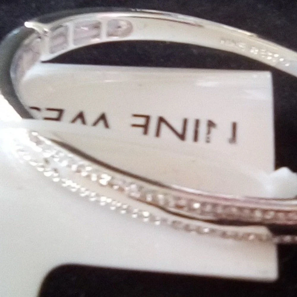 Nine West Silver Tone Crystal Bangle Bracelet Set 3 Piece Stackable Cuff Hinged